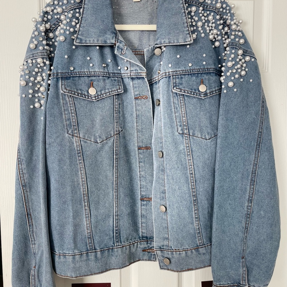 Pearl Embellished Denim Jacket